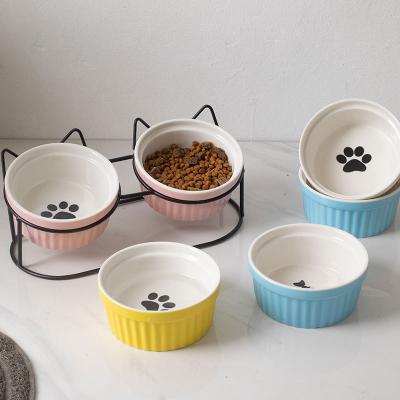 China Joyfamily Viable Cat Bowl Color Glaze Ceramic Pet Bowl Drinking Double Pet Ceramic Bowl for sale