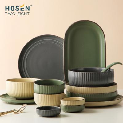 China Viable Custom Colored Dishes Ceramic Dishes Bowls Cups Serving Dinnerware Set Porcelain Kitchen Green Marble Dinner Set for sale