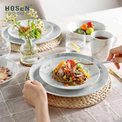 China Viable Modern European Wholesale Marble Design Ceramic Dishes Sets Dinnerware Sets Porcelain Dinner Sets for sale