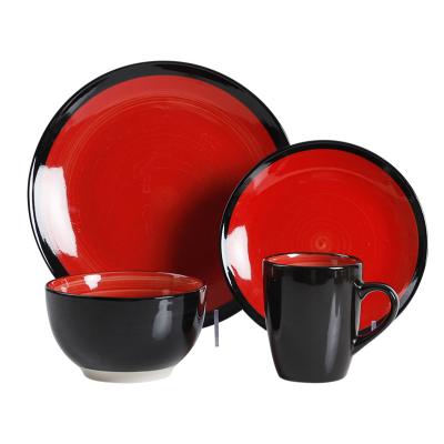 China Sustainable Porcelain Dinner Set Stoneware 16 Piece Sets , Paint Change Ceramic Bowl Dish for sale