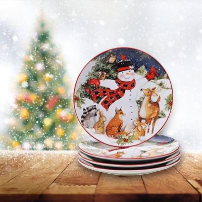 China Ceramic Red Happy New Year Dish Serving Plate Rustic Ceramic for sale