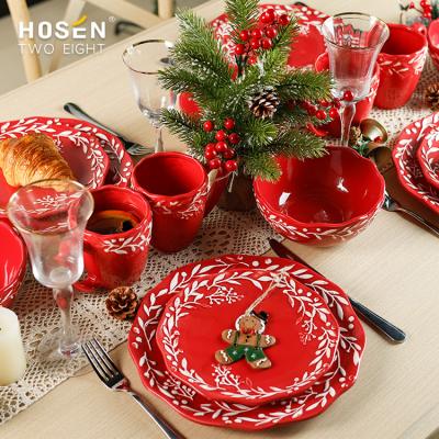 China Viable Custom Vajilla Navidad Platos Dessert Dinner Set Tableware Set 16pcs Christmas Tableware Sets Dish And Dish Wholesale Coffee Cups for sale