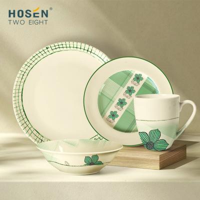 China New Design Viable Fashionable Wholesale Fine Ceramic Tableware Green Plaid Pattern Dinner Set Ceramic Tableware Sets Porcelain for sale