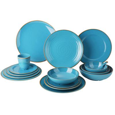 China Sustainable New Design Melamine Plastic Dinnerware , Blue Dishes Sets Dinnerware Wholesale For American Supermarket for sale