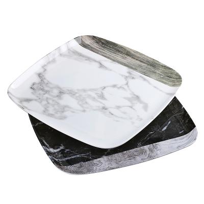 China Factory A8 Melamine 14inch Viable Square Dish Guangzhou Restaurant Food Grade Marble Marbling Dinner Dish for sale