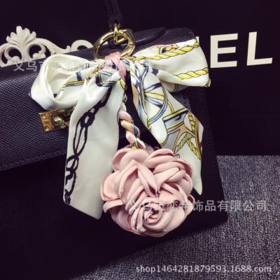 China Fashionable Korean Silk Scarf Rose Flower Key Ring Bag Pendant Keychain for sale