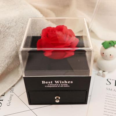 China Red Rose Flower Box Jewelry Gift Box Creative Romance Packaging Box Propose Marriage Ring Cardboard Box for sale