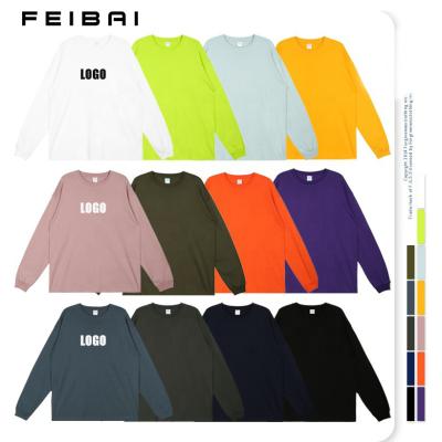 China FEIBAI factory wholesale anti-pilling custom 230 grams cotton long sleeve plain men T-shirt for sale