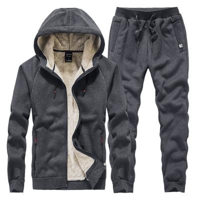 China Winter QUICK DRY Lamb Wool Coat Tracksuit Hoodie Pants Men Plus Size Zipper Up Sherpa Striped Fleece Jogger Set for sale