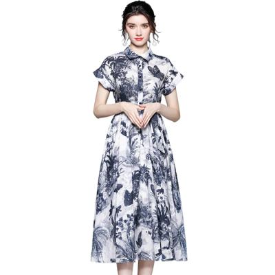 China Breathable Ladies Short Lightweight Chiffon Floral Mid Sleeve Dress One Piece Dress for sale