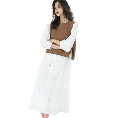 China Korean simple lady breathable temperament loose long-sleeved a-line skirt knitted vest three-piece one-piece dress for sale