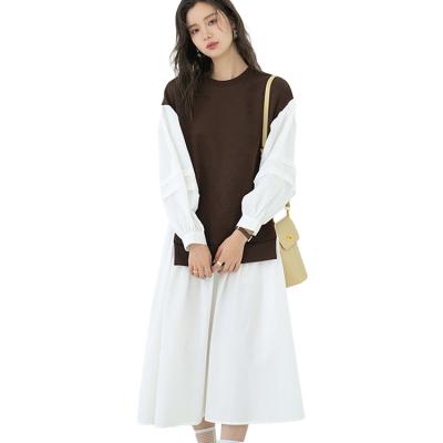 China Viable Fashionable Mid Length Skirt Temperament Bubble Sleeve Long Sleeve Stitching One-Piece Dress for sale