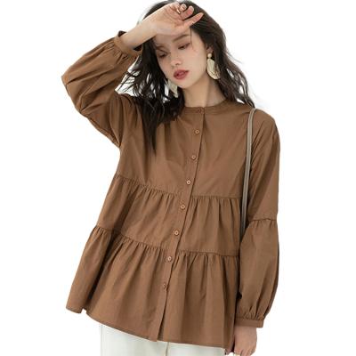 China Viable Korean Temperament Breath Sleeve Neck Round Cotton Shirt Plus Size Loose Baby Shirt Shirt Tops for sale