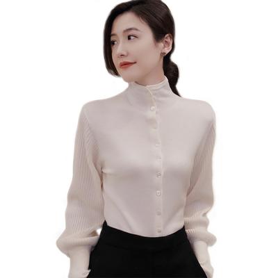 China Others 2021 high neck elegant pure wool cardigan f/w temperament long sleeves knitted top for sale