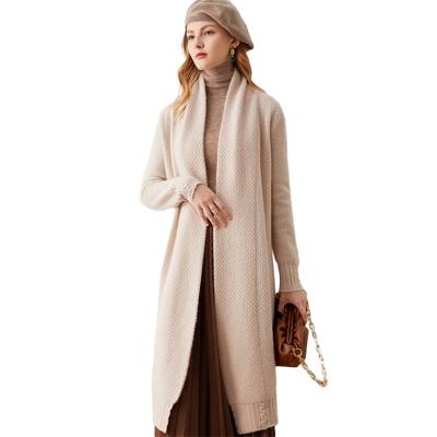 China Other temperament v-neck no-beam-opening flanging placket patterned loose cuffs and over-knee thick wool knitted coat for sale