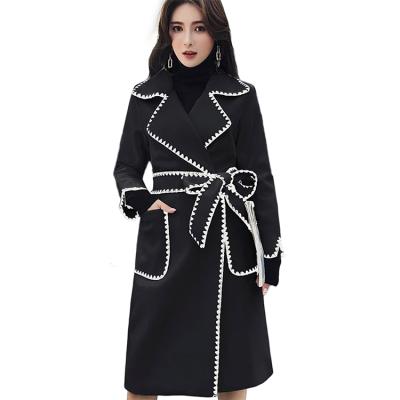 China Others Korean Casual Women's Suit Collar Coat With Slim Fit V-Slit Lace Up Cuff Long Wavy Rabbit Fur Coat for sale