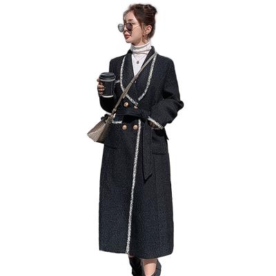 China Other perfume Korean bright silk small balance collar suit temperament autumn and winter style mid length loose woolen jacket for sale