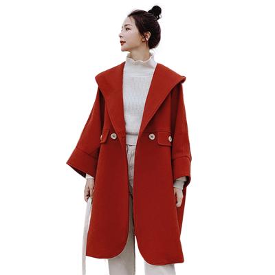 China Other Soft Hooded Batwing Cape Style Hepburn Temperament Temperament Woolen Coat High Sleeve Size for sale