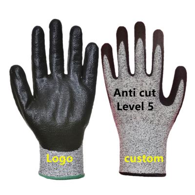 China Anti Gauge 13 HPPE Cut Level 5 Cut Resistant Glove Deliwear Custom Nitrile Gloves Cut Level 5 Safety Working Gloves for sale