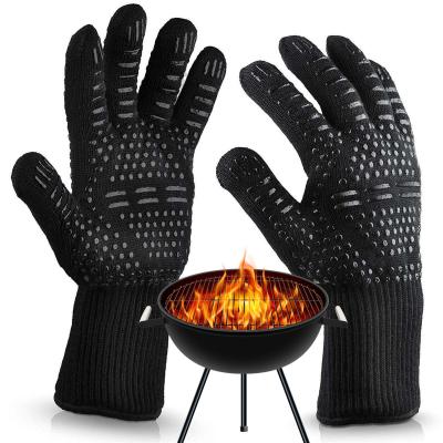 China Five Finger For Safe Custom Fit LOGO Flame Retardant Oven Gloves Silicone Extreme Heat Resistant Palm Cooking Grill BBQ Glove for sale