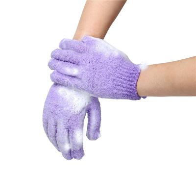 China EXFOLIATING logo custom logo nylon bamboo eco-friendly bath glove reusable exfoliating foam gloves with loofah for dead skin remove for sale