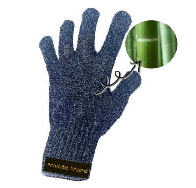 China EXFOLIATE Reusable Gray Women Shower Scrubber Peeling Gloves Bath Glove Bamboo Hand Glove Towel with Hanging Loop for Message Body Scrubs for sale