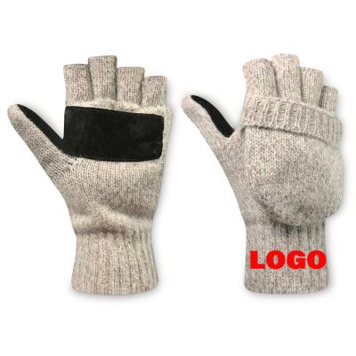 China Touch Screen Deliwear Ragg Wool Knitted Touch Screen Fingerless Fishing Gloves With Flip Cover for sale