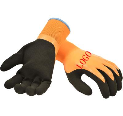 China High Quality Durable Latex Winter Work Gloves Double Layers Sandy Fleece Lined Rubber Latex Hand Glove Winter For Fishing Freezers for sale