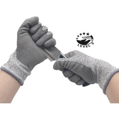 China Protection HPPE Level 5 Proof Safety Industrial Work Gloves PU Palm Gloves Heavy Duty Cut Construction Anti Glass Industry for sale