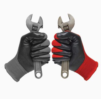 China Comfortable Custom Logo Gray Work Safety Nitrile Dipped Gloves Nitrile Work Coating Polyester Knitted For Garden Repairing Construction for sale