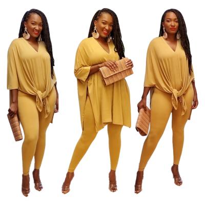 China 2021 New Women's Casual Half Sleeve QUICK DRY Two Piece Solid Loose 2 Piece Set Plus Size Women's Suit for sale