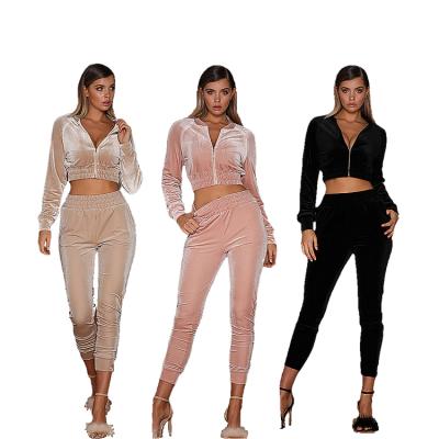 China High Quality Breathable Ladies Velvet Fabric Ladies Suit Solid Color Zipper Sweater High Quality Sports Pants Two Piece Winter Panties/Sweat Sets for sale