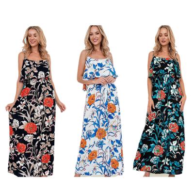 China Summer fashion breathable ladies throw floral casual maxi dress for beach or casual life for sale