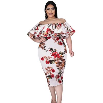 China Anti-wrinkle 2021 high quality women fat plus size dress flower 4XL/5XL beautiful plus size flower dress for fat ladies for sale