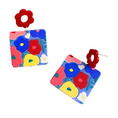 China 2021 Retro Cute Korean Fancy Rectangular Flower Girl's Acrylic Earring Earrings for sale