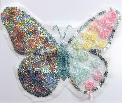 China new design 3D fashion garment accessory applique for apparel embroidery butterfly shape patch beautiful sequin organza patch for sale