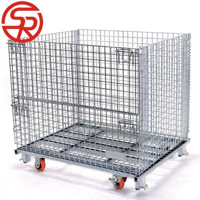 China Corrosion Protection Wire Mesh Container Pallet Metal Logistic Folding Stackable Galvanized Steel Box Storage Cage for sale