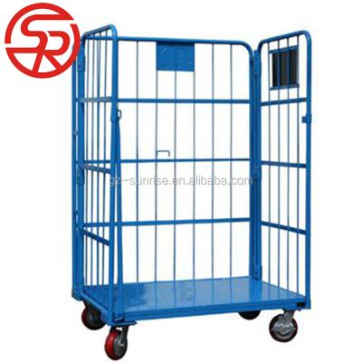 China Portable Galvanized Collapsible Supermarket Safety Wire Roll Container Cage Trolley 500kg Collapsible for sale