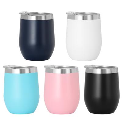 China Custom Business Wholesale 12oz Stainless Steel Sip Logo Wine Tumbler Insulated Stainless Steel Egg Shaped Wine Tumbler Cups With Lid for sale