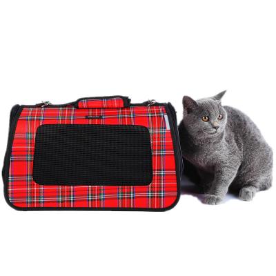 China High Quality Red Cats Plaid Cat Supplies Handbag Easy To Carry And Collapsible Cute Pet Bag for sale