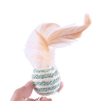 China Viable Puzzle Cat Ball Sisal Feather Toy Cat Self Interactive Pet Toy Hand Woven for sale