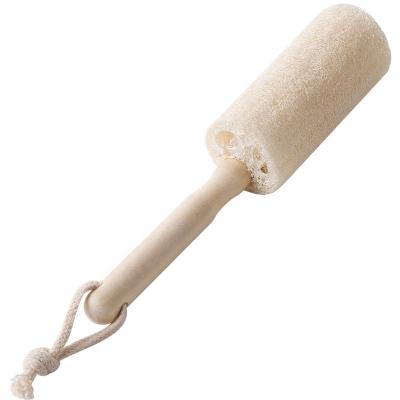 China Sustainable Towel Squash Brush For Kitchen Scrubber Brush With Long Handle Stick Loofah Wood Kitchen Cleaning for sale