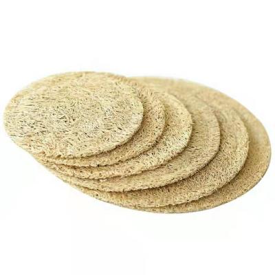 China Sustainable Natural Loofah Coaster Pot Holder Heat Insulation Pad Anti-bump Tea Accessories Handmade for sale