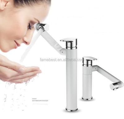 China New Arrival Spray Paint Bath Sink White Bathroom Faucet Metered Cold And Hot Faucets Crane With Aerator 360 Rotating for sale