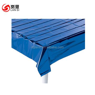 China Gift Party Supplies Long Foil Metallic Blue Tablecloth Party Metallic Table Cover for sale