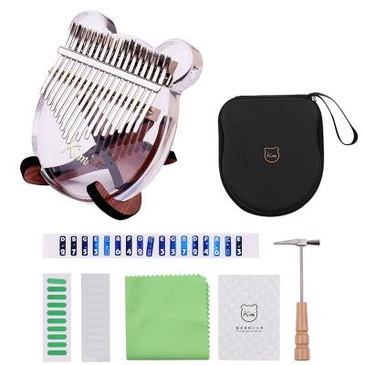 China Popular Kimi Kalimba 17 Inch Piano Key Finger Piano Clear Acrylic Gift For Beginner With Tuner Hammer Gig Sticks Kalimba Case for sale