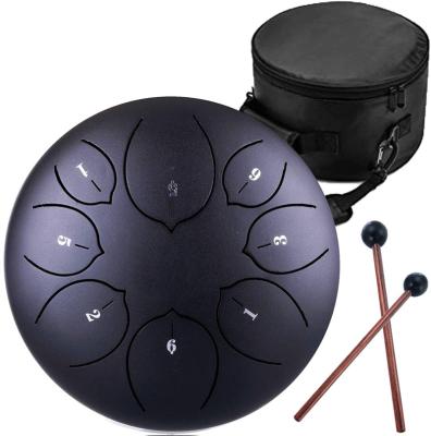 China Multifunctional All-in-One Type Steel Tongue Drum - 8 Notes 6 Inch - Percussion Instrument - Handpan Drum with Bag, Music Book, Mallets, Finger Picks for sale