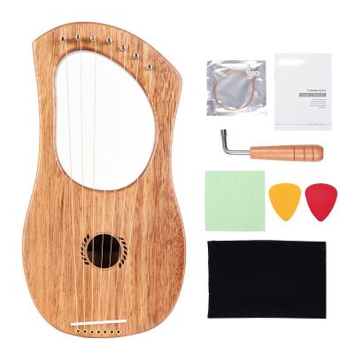 China Musical Toy 7-String Lyre Speak All The Time Antique Style Lyres Terminalia Wooden String Instrument With Carry Bag String Tuning Wrench Cloth for sale