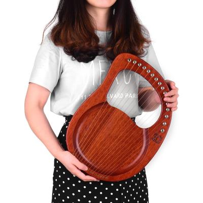 China Walter.t 16-String Lyre Harp Mahogany Wood Metal String Solid Mahogany Wood String Instrument With Bag Key Tuning Cleaning Cloth for sale