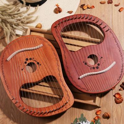 China Beginner 39*27cm Mahogany Instrument Tone Portable Lyre Percussion Musical Harp 16 String Harp 16 Tools Harp Lyre 5 Mahogany Ord for sale